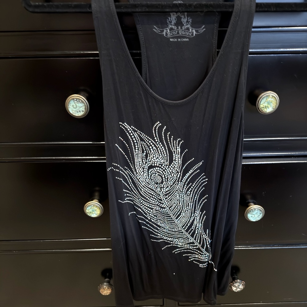 NWOT Black Feather embellished with crystals tank top